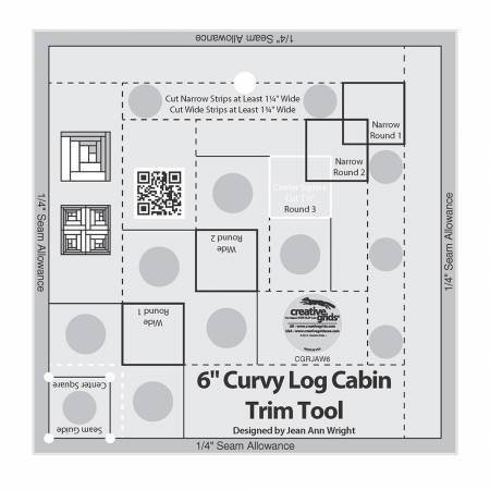 Creative Grids Curvy Log Cabin Trim Tool 6in Finished Blocks Ruler
