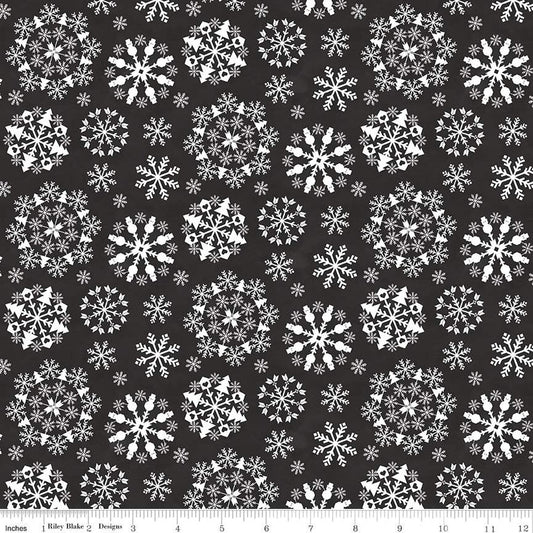 Flannel Hello Winter Snowflakes Black