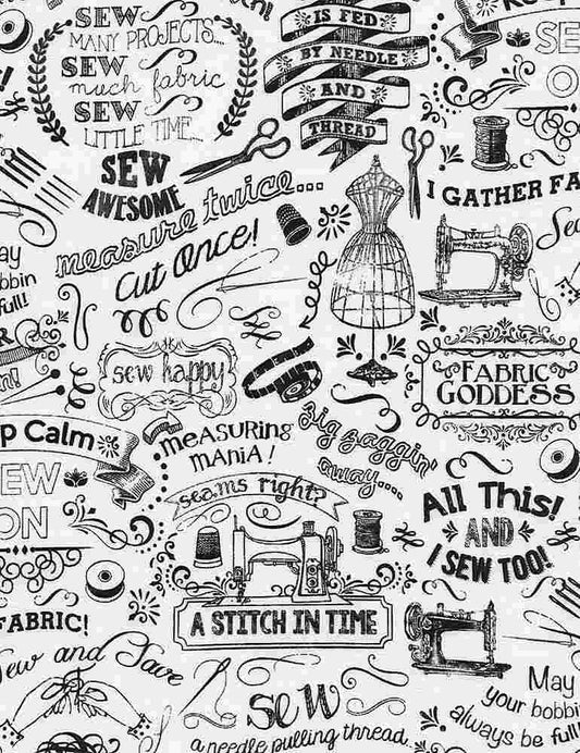 Fabric Lover Sewing Words White